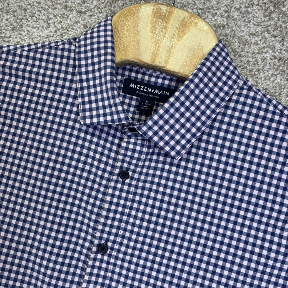 Mizzen+Main Shirt Mens XL Blue Gingham Long Sleeve Dress Shirt Button Up Classic